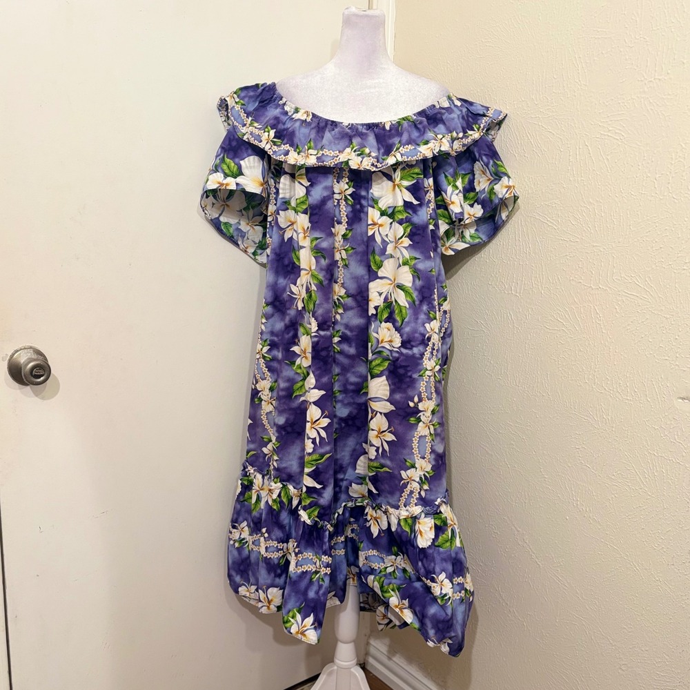 Jade Fashions Purple Floral Muumuu Tropical House Dress Hawaiian XXL Cotton